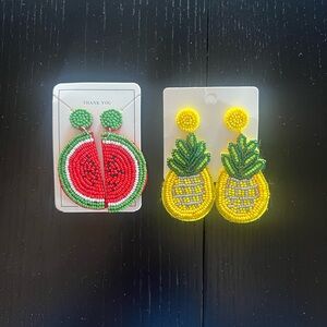 Beaded Watermelon and Pineapple Earrings
